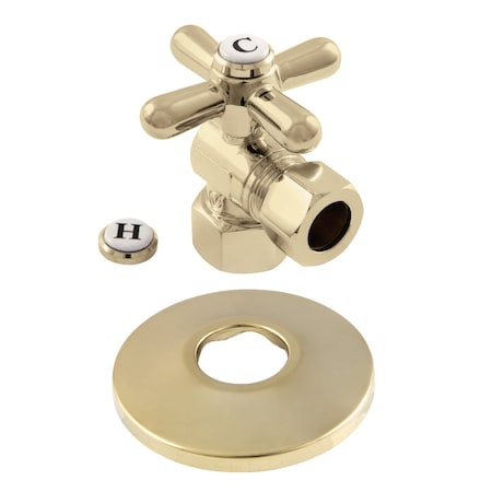Kingston Brass CC44402XK 1/2-Inch FIP X 1/2-Inch OD Comp Quarter-Turn Angle Stop Valve with Flange, Polished Brass CC44402XK